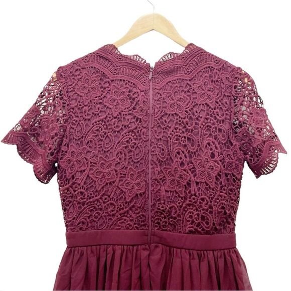 Lulus Angel in Disguise Burgundy Lace Short Skater Dress Women’s Size Medium - Picture 8 of 13